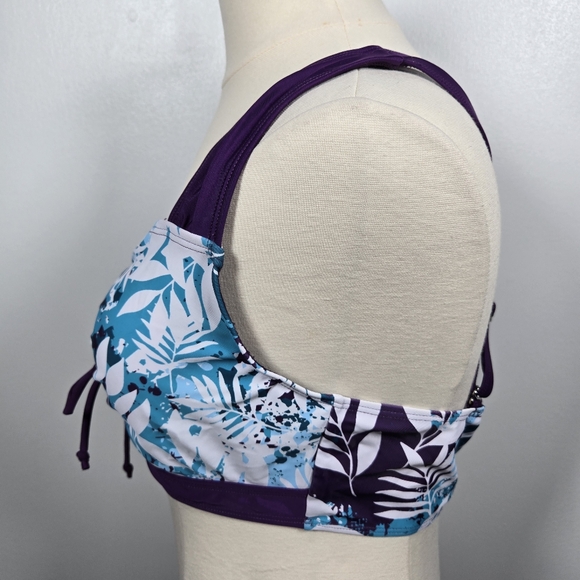 Rotita Purple Tropical Floral 2 Piece Bikini Top & Cinched Swim Skirt Size Large - Picture 4 of 16